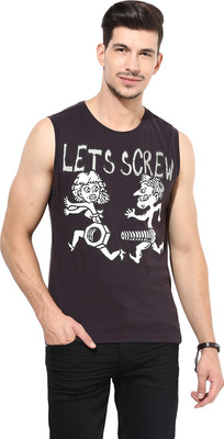 

PUNK Printed Men's Round Neck Brown T-Shirt, Charcoal
