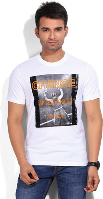 

REEBOK Graphic Print Men's Round Neck White T-Shirt