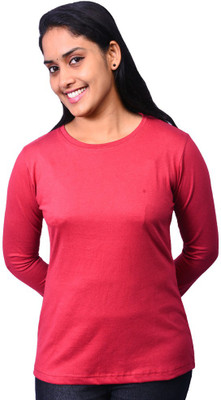 Zorba Mart Solid Women' Round Neck Maroon T-Shirt