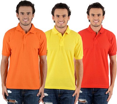 

Blaze Solid Men's Polo Neck Multicolor T-Shirt(Pack of 3, Orange;red;yellow
