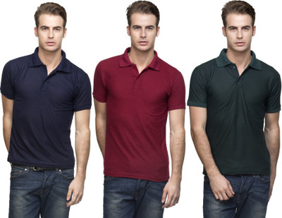 

Lambency Solid Men' Polo Neck Dark Blue, Maroon, Dark Green T-Shirt(Pack of 3, Dark blue;dark green;maroon