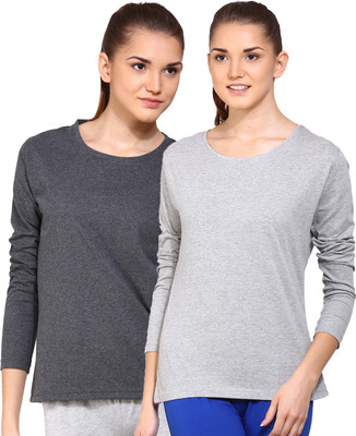 

Ap'pulse Solid Women's Round Neck Grey, Grey T-Shirt(Pack of 2), _amel_gmel