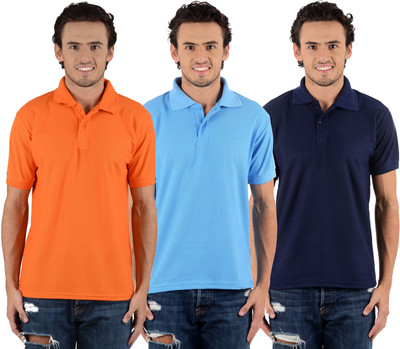 

Blaze Solid Men's Polo Neck Multicolor T-Shirt(Pack of 3, Dark blue;orange;sky blue