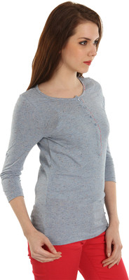 

Wrangler Solid Women' Round Neck Grey T-Shirt, Blue