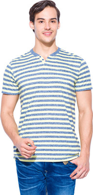 

Mufti Striped Men's Henley Yellow, Blue T-Shirt