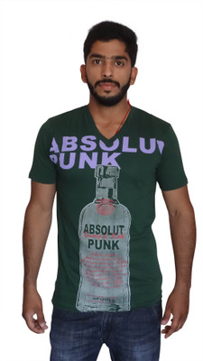 

Uniqe Printed Men's V-neck Green T-Shirt