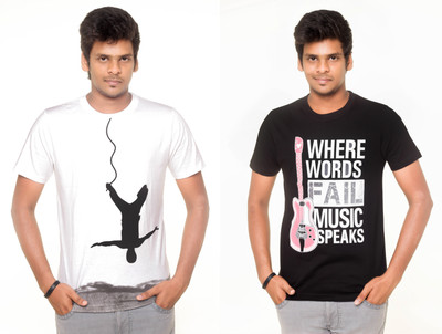 Yaari Printed Men Round Neck Multicolor T-Shirt(Pack of 2) Yaari Printed Men Round Neck Multicolor T-Shirt(Pack of 2)