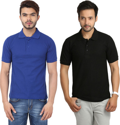 

Weardo Solid Men's Polo Neck Black, Blue T-Shirt(Pack of 2, Black;royal blue