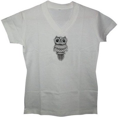 

Art-Tickles Embroidered Women's V-neck White T-Shirt
