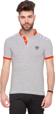 

Mufti Striped Men's Fashion Neck White T-Shirt