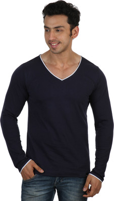 

Rigo Solid Men's V-neck Blue T-Shirt