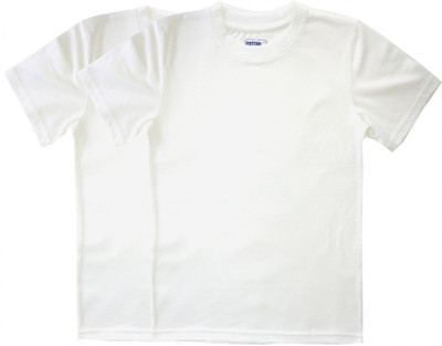 Cotton Solid Boys Round Neck White T-Shirt(Pack of 2)