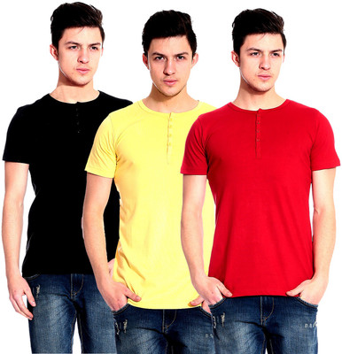 

Lemon & Vodka Solid Men' Henley Multicolor T-Shirt(Pack of 3, Red