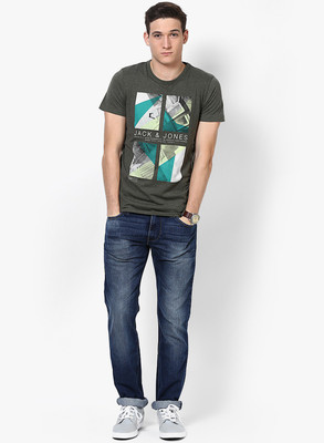 

Jack & Jones Graphic Print Men's Round Neck Green T-Shirt, Forest night