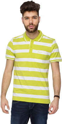 

Blumerq Striped Men's Polo Neck Multicolor T-Shirt, Light green;white