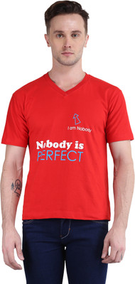 BRITISH TERMINAL Self Design Men V Neck Red T-Shirt