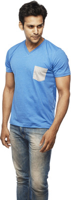 

Wear Your Opinion Solid Men's V-neck Light Blue T-Shirt, Blue melange