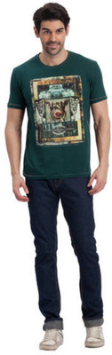 

Fritzberg Printed Men's Round Neck Green T-Shirt, Pine