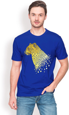 

Foyld Graphic Print Men's Round Neck Blue, Gold T-Shirt