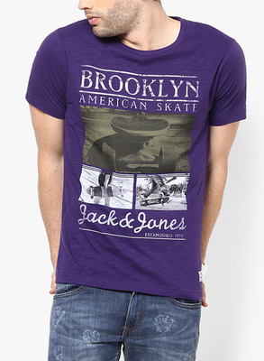 

Jack & Jones Graphic Print Men's Round Neck Purple T-Shirt, Parachute purple