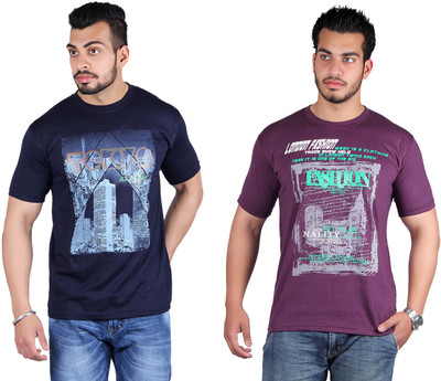 

Shineway Printed Men's Round Neck Multicolor T-Shirt(Pack of 2