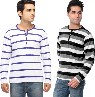 

Leana Striped Men' Fashion Neck Multicolor T-Shirt(Pack of 2, Multi - text