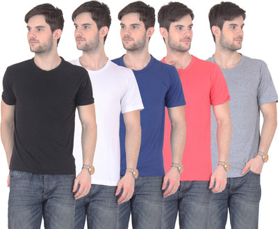 

FnMe Solid Men' Round Neck Multicolor T-Shirt(Pack of 5, Black;blue;gajri;grey;white