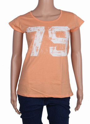 

Leelan Solid Women's Round Neck Orange T-Shirt, Peach