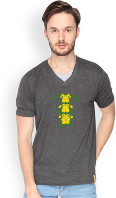 

Campus Sutra Solid Men V-neck Grey T-Shirt, Charcoal