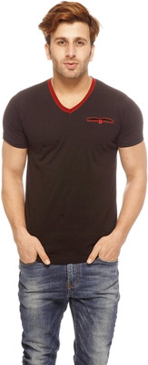 

Gritstones Solid Men's V-neck Black T-Shirt