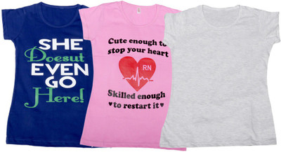 

IndiWeaves Girls Printed, Solid T Shirt(Multicolor, Blue & pink & white
