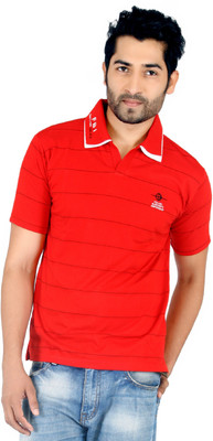 

Awack Striped Men's Polo Neck Red T-Shirt