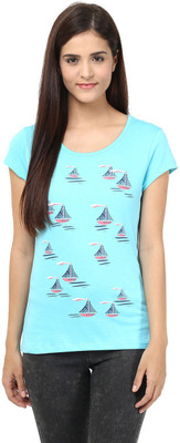 

Honey By Pantaloons Graphic Print Women's Round Neck Blue T-Shirt, Aqua