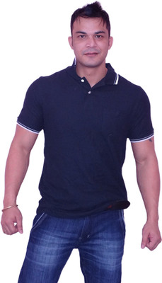 

Angelo Litrico Solid Men's Polo Neck Black T-Shirt