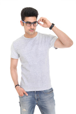 

Colors & Blends Geometric Print Men's Round Neck Grey T-Shirt, Mellange grey
