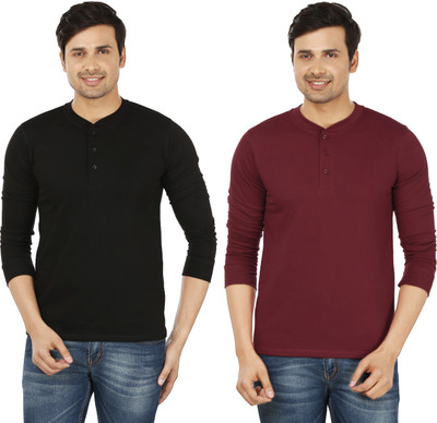 

Weardo Solid Men's Henley Black, Maroon T-Shirt(Pack of 2