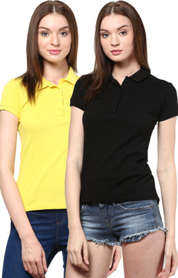 

Trend18 Solid Women's Polo Neck Yellow, Black T-Shirt(Pack of 2), Black;yellow