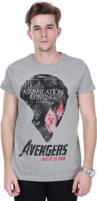

White Kalia Printed Men's Round Neck Grey T-Shirt