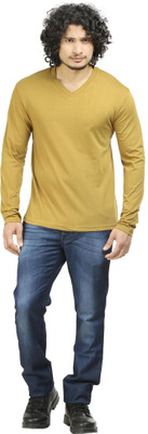 

Oviyon Solid Men's V-neck Beige T-Shirt, Antelope