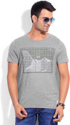 

Jack & Jones Printed Men's Round Neck Grey T-Shirt, Light grey melange