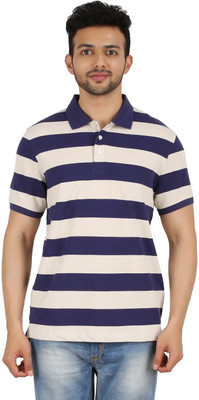 

Hoodz Striped Men's Polo Neck Blue T-Shirt, Navy cream