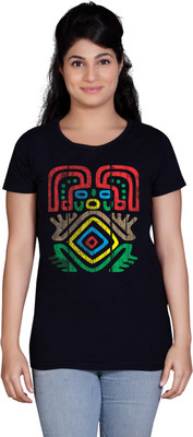 

Tantra Graphic Print Women's Round Neck Black T-Shirt