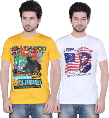 

Zebu Printed Men' Round Neck Multicolor T-Shirt(Pack of 2