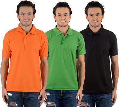 

Blaze Solid Men's Polo Neck Multicolor T-Shirt(Pack of 3, Black;light green;orange