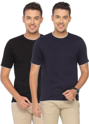 

Campus Sutra Solid Men Round Neck Black, Dark Blue T-Shirt(Pack of 2