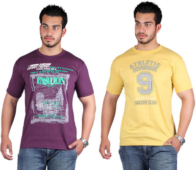 

Shineway Printed Men's Round Neck Multicolor T-Shirt(Pack of 2