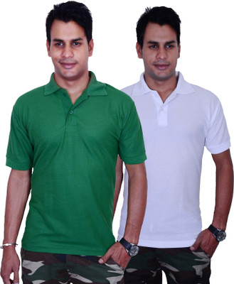 

Blaze Solid Men's Polo Neck Green, White T-Shirt(Pack of 2