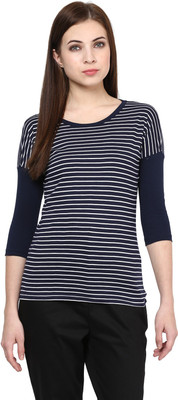 

Hypernation Striped Women's Round Neck Blue, White T-Shirt