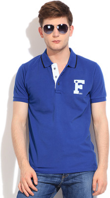 French Connection Solid Men's Polo Neck Dark Blue T-Shirt
