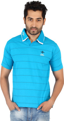 

Awack Striped Men's Polo Neck Blue T-Shirt, Firoziblue